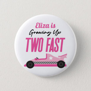 Badge Rond 5 Cm Deux Fast Pink Race Car 2e fête d'anniversaire