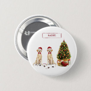Badge Rond 5 Cm Deux Labrador Retrievers Chien de Noël Drôle