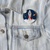 Badge Rond 5 Cm Deux lunes Rocket Ship Photo du 2e anniversaire (En situation)
