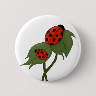 Badge Rond 5 Cm Deux mignons coccinelles sur un plante