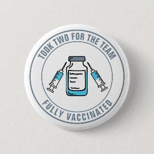 Badge Rond 5 Cm Deux Pour L'Équipe Entièrement Vaccinée Société