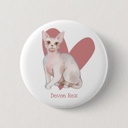 Badge Rond 5 Cm Dévon Rex Chat Aquarelle Kitty Pink Heart Button (Devant)