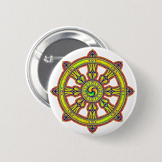 Badge Rond 5 Cm Dharma bouddhiste Chakra (Devant & derrière)