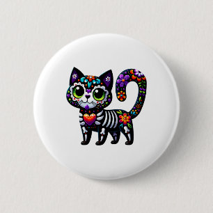 Badge Rond 5 Cm Dia De Los Muertos Cinco De Mayo Cat Crâne à sucre