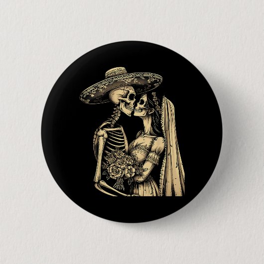 Badge Rond 5 Cm Dia De Muertos Sugar Skull Couple Skeleton Bride W (Devant)