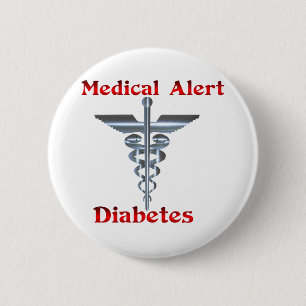 Badge Rond 5 Cm Diabète Rod argenté vigilant Médicale et serpen