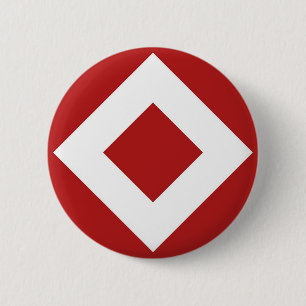 Badge Rond 5 Cm Diamant rouge, bordure blanche en gras
