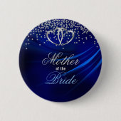 Badge Rond 5 Cm Diamants Bleus Royaux / Coeurs Mère de la Mariée (Devant)