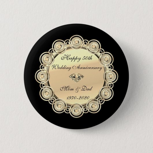 Badge Rond 5 Cm Diamants d'or Noir 50e anniversaire Mariage (Devant)