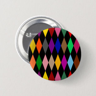 Badge Rond 5 Cm Diamants Harlequin Colorés Design Noir