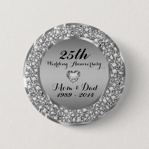 Badge Rond 5 Cm Diamonds & Silver 25e Anniversaire de Mariage 2