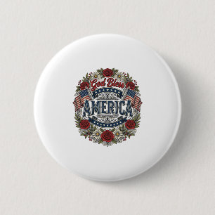 Badge Rond 5 Cm Dieu Bénisse l'Amérique Floral Patriotique Vintage