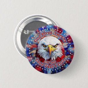 Badge Rond 5 Cm Dieu bénisse l'Amérique Terre que j'aime Red Eagle
