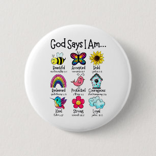 Badge Rond 5 Cm Dieu dit que je suis abeille printemps chrétien dr