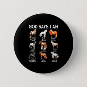 Badge Rond 5 Cm Dieu dit que je suis cheval Fille chrétienne Adole
