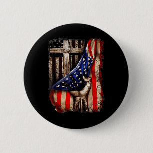 Badge Rond 5 Cm Dieu Jésus Croix Derrière Drapeau Américain Patrio