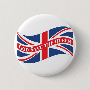 Badge Rond 5 Cm Dieu sauve la reine avec Union Jack