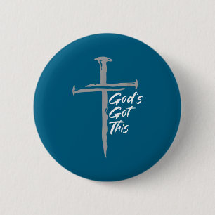 Badge Rond 5 Cm Dieu S'en Charge Croix Chrétienne Motivation De Fo