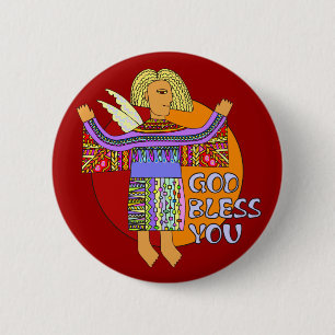 Badge Rond 5 Cm Dieu te bénisse   rouge foncé