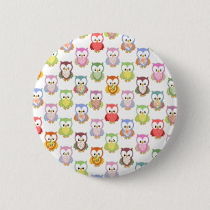 Badge Rond 5 Cm Différents motifs de coffre de hiboux colorés mous