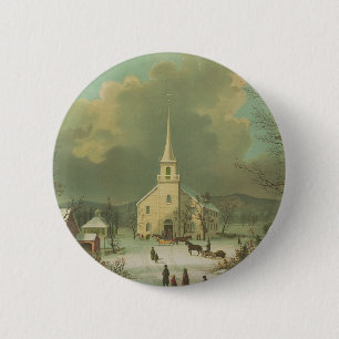 Badge Rond 5 Cm Dimanche d'hiver autrefois