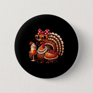 Badge Rond 5 Cm Dinde buvant du café arc de Thanksgiving femmes Tu