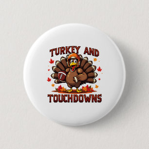 Badge Rond 5 Cm Dinde de Thanksgiving et touchés Joueur de footbal