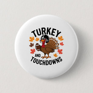 Badge Rond 5 Cm Dinde de Thanksgiving et touchés Joueur de footll