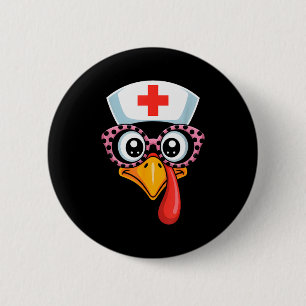 Badge Rond 5 Cm Dinde drôle de visage de Thanksgiving scrub infirm