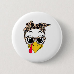 Badge Rond 5 Cm Dinde Visage Tête et Léopard Jour de Thanksgiving