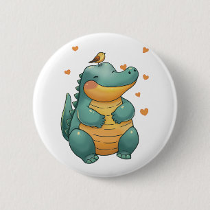 Badge Rond 5 Cm Dino et amis petits oiseaux