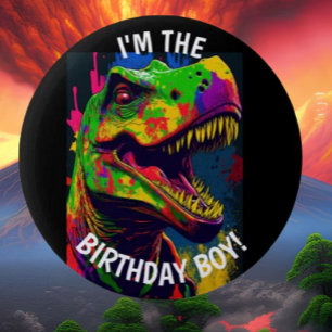 Badge Rond 5 Cm Dino Happy T Rex Anniversaire Garçon