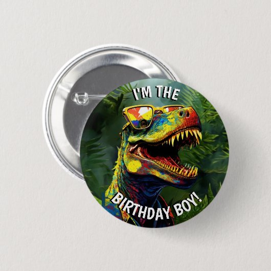 Badge Rond 5 Cm Dino Jurassic Jungle anniversaire de enfant garçon (Devant & derrière)