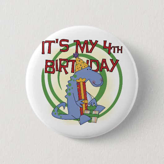 Badge Rond 5 Cm Dinosaur 4e anniversaire T-shirts et cadeaux (Devant)