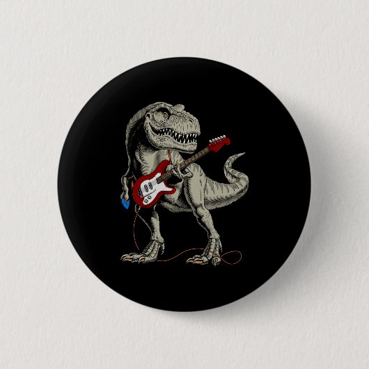 Badge Rond 5 Cm Dinosaur Acoustic Electric B Guitar Player  (Devant)
