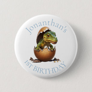 Badge Rond 5 Cm Dinosaur Boy Blue Anniversaire