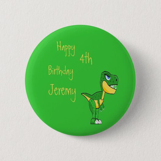 Badge Rond 5 Cm Dinosaur Green Cute Boys Age Anniversaire (Devant)