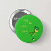 Badge Rond 5 Cm Dinosaur Green Cute Boys Age Anniversaire (Devant & derrière)