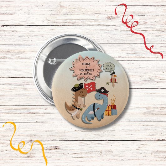 Badge Rond 5 Cm Dinosaur Pirate Twin Boys fête d'anniversaire Pers