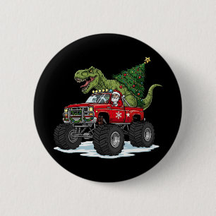 Badge Rond 5 Cm Dinosaur T Rex Noël Santa Garçons Hommes Filles Xm