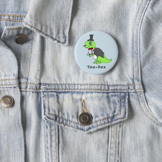 Badge Rond 5 Cm Dinosaur 'Tea-rex' (En situation)