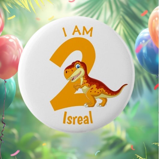 Badge Rond 5 Cm Dinosaure anniversaire Or