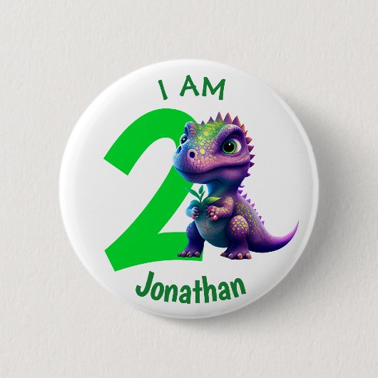 Badge Rond 5 Cm Dinosaure anniversaire Vert (Devant)