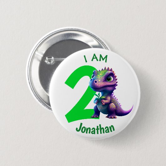 Badge Rond 5 Cm Dinosaure anniversaire Vert (Devant & derrière)