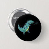 Badge Rond 5 Cm Dinosaure bleu T Rex Ba (Devant & derrière)