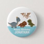 Badge Rond 5 Cm Dinosaure Boho Bleu (Devant)