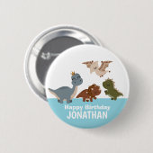 Badge Rond 5 Cm Dinosaure Boho Bleu (Devant & derrière)