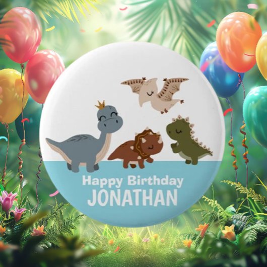 Badge Rond 5 Cm Dinosaure Boho Bleu