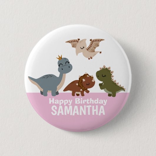 Badge Rond 5 Cm Dinosaure Boho Rose (Devant)