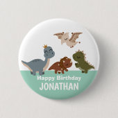 Badge Rond 5 Cm Dinosaure Boho Vert (Devant)